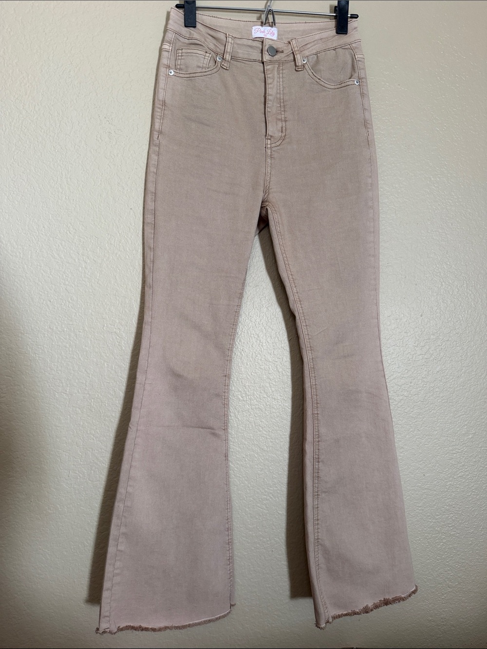 Pink Lily High-Rise Flare Jeans in Light Taupe/Khaki- Size 26